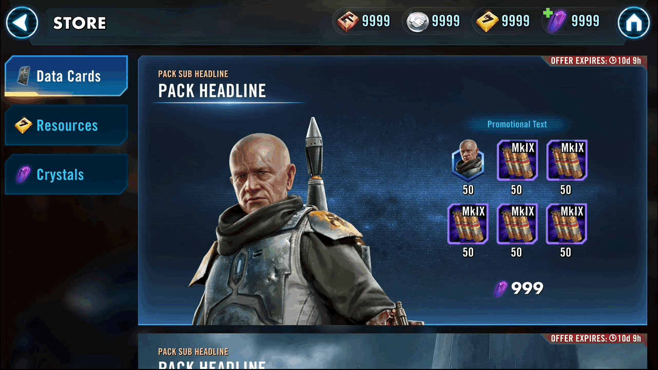 Redesigned Star Wars: Galaxy of Heroes store